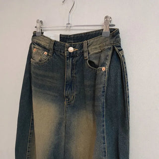 Yuko side cut team wide denim pants 2 sizes