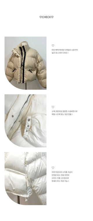 Dope String Color Block Snap Button High Neck Wellon Short Padding