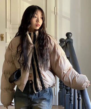 Dope String Color Block Snap Button High Neck Wellon Short Padding