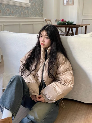 Dope String Color Block Snap Button High Neck Wellon Short Padding