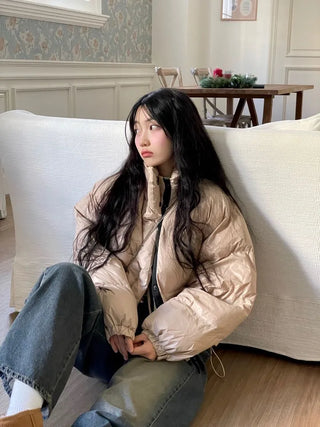 Dope String Color Block Snap Button High Neck Wellon Short Padding