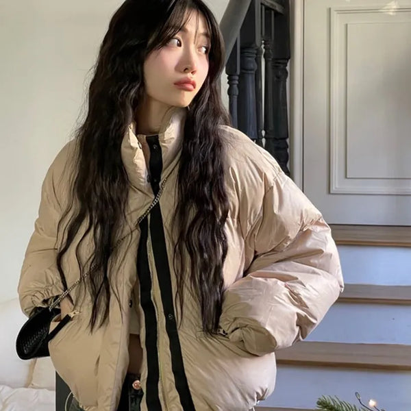 Dope String Color Block Snap Button High Neck Wellon Short Padding