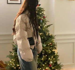 Dope String Color Block Snap Button High Neck Wellon Short Padding