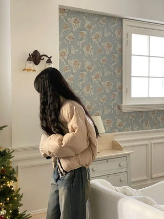 Dope String Color Block Snap Button High Neck Wellon Short Padding