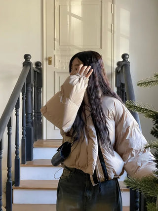 Dope String Color Block Snap Button High Neck Wellon Short Padding