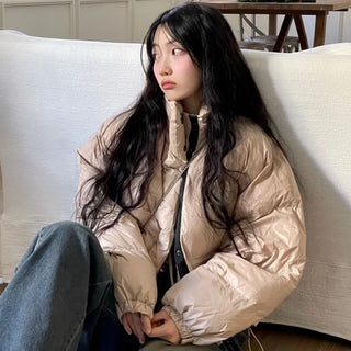 Dope String Color Block Snap Button High Neck Wellon Short Padding