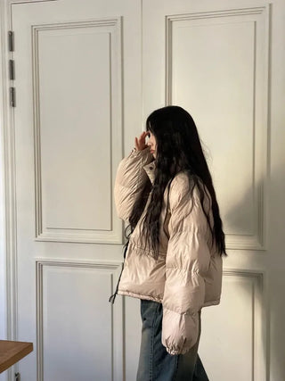 Dope String Color Block Snap Button High Neck Wellon Short Padding