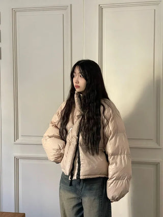 Dope String Color Block Snap Button High Neck Wellon Short Padding