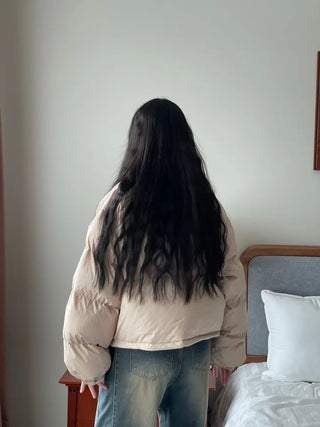 Dope String Color Block Snap Button High Neck Wellon Short Padding