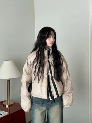 Dope String Color Block Snap Button High Neck Wellon Short Padding