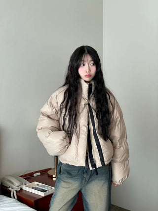 Dope String Color Block Snap Button High Neck Wellon Short Padding