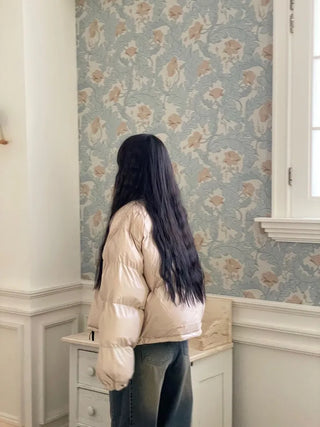 Dope String Color Block Snap Button High Neck Wellon Short Padding