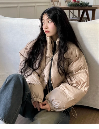 Dope String Color Block Snap Button High Neck Wellon Short Padding