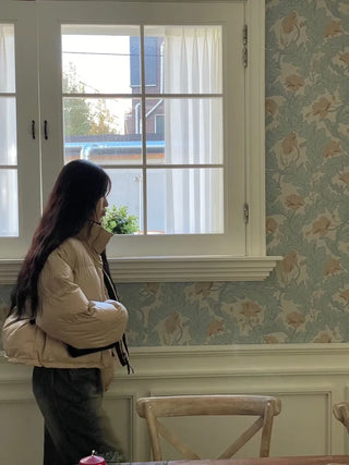 Dope String Color Block Snap Button High Neck Wellon Short Padding