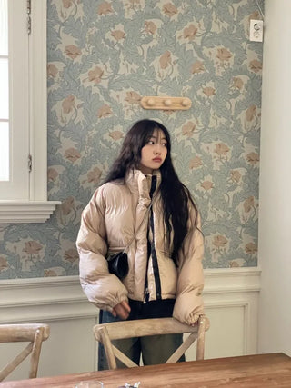 Dope String Color Block Snap Button High Neck Wellon Short Padding