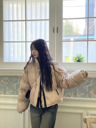 Dope String Color Block Snap Button High Neck Wellon Short Padding