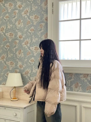 Dope String Color Block Snap Button High Neck Wellon Short Padding