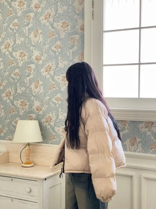 Dope String Color Block Snap Button High Neck Wellon Short Padding