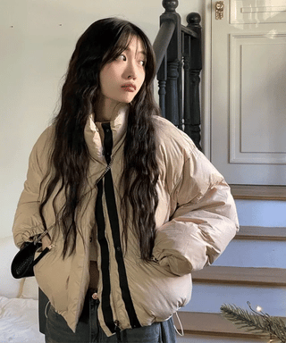 Dope String Color Block Snap Button High Neck Wellon Short Padding