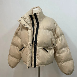 Dope String Color Block Snap Button High Neck Wellon Short Padding