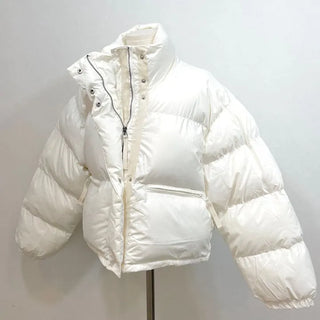 Dope String Color Block Snap Button High Neck Wellon Short Padding