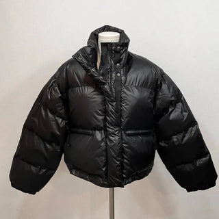 Dope String Color Block Snap Button High Neck Wellon Short Padding