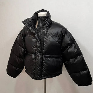 Dope String Color Block Snap Button High Neck Wellon Short Padding