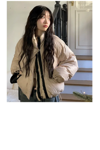 Dope String Color Block Snap Button High Neck Wellon Short Padding