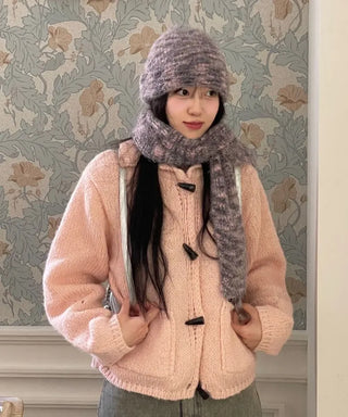 Set Blurry Mix Fluffy Soft Knit Beanie Muffler Set