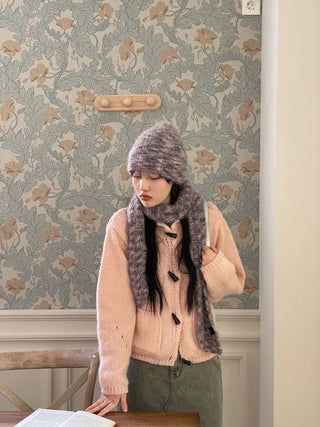 Set Blurry Mix Fluffy Soft Knit Beanie Muffler Set