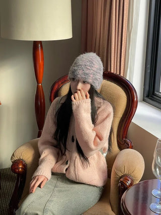 Set Blurry Mix Fluffy Soft Knit Beanie Muffler Set