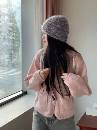 Set Blurry Mix Fluffy Soft Knit Beanie Muffler Set