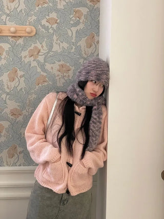 Set Blurry Mix Fluffy Soft Knit Beanie Muffler Set