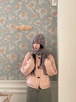 Set Blurry Mix Fluffy Soft Knit Beanie Muffler Set