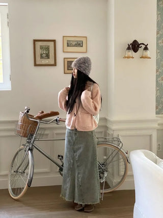 Set Blurry Mix Fluffy Soft Knit Beanie Muffler Set