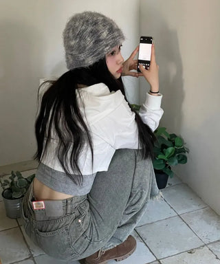 Set Blurry Mix Fluffy Soft Knit Beanie Muffler Set