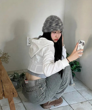 Set Blurry Mix Fluffy Soft Knit Beanie Muffler Set