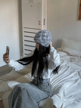 Set Blurry Mix Fluffy Soft Knit Beanie Muffler Set