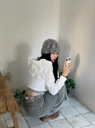 Set Blurry Mix Fluffy Soft Knit Beanie Muffler Set