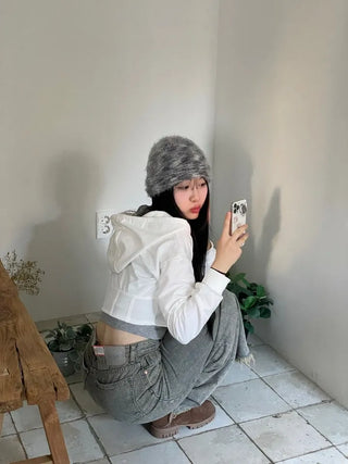 Set Blurry Mix Fluffy Soft Knit Beanie Muffler Set