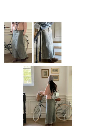 Betty Teen Vintage Denim Maxi Long Skirt