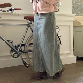 Betty Teen Vintage Denim Maxi Long Skirt
