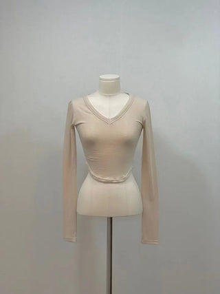 Big V-neck cropped long sleeve T-shirt in