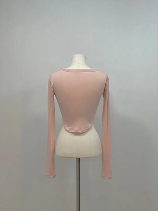 Big V-neck cropped long sleeve T-shirt in