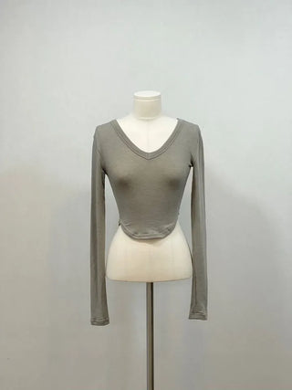 Big V-neck cropped long sleeve T-shirt in