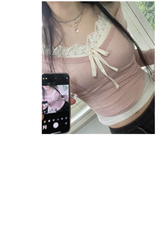 Big V-neck cropped long sleeve T-shirt in