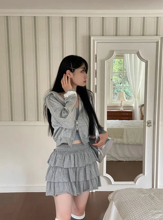 Basic Crop Two-Zip Hooded Zip-Up in