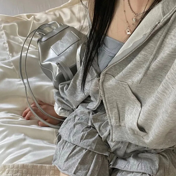 Basic Crop Two-Zip Hooded Zip-Up in