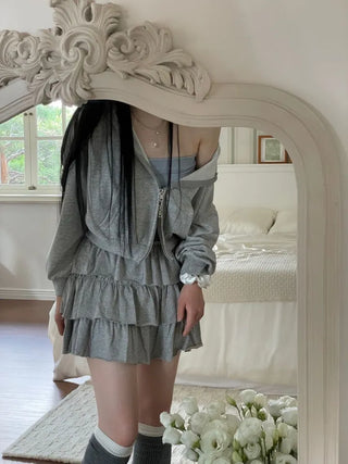 Basic Crop Two-Zip Hooded Zip-Up in