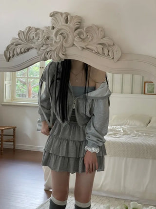 Basic Crop Two-Zip Hooded Zip-Up in